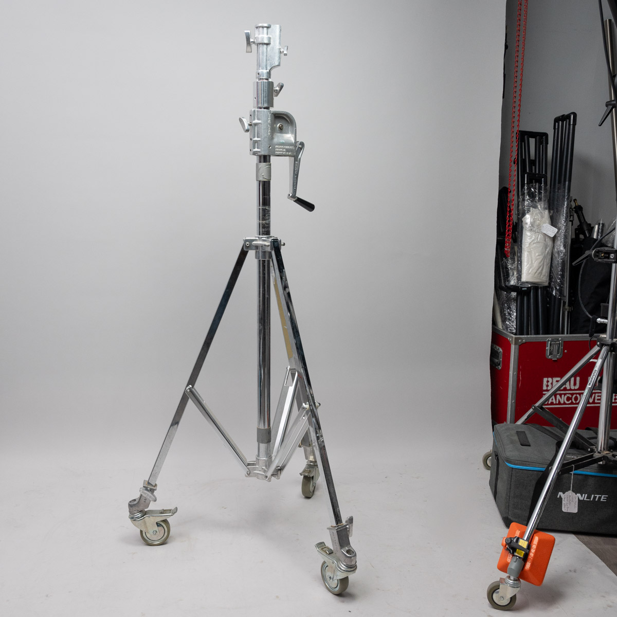 Matthews crank stand with wheels partially open